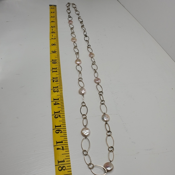 Pale Pink Freshwater Pearl Silver Loop Necklace - Picture 5 of 7